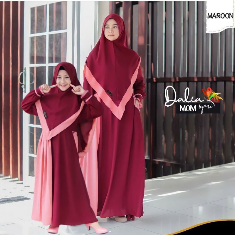 Gamis Couple Ibu dan Anak Perempuan Wanita Muslim Terbaru 2021 2022 Motif DAHLIA BAJU COPLE MOM KID 