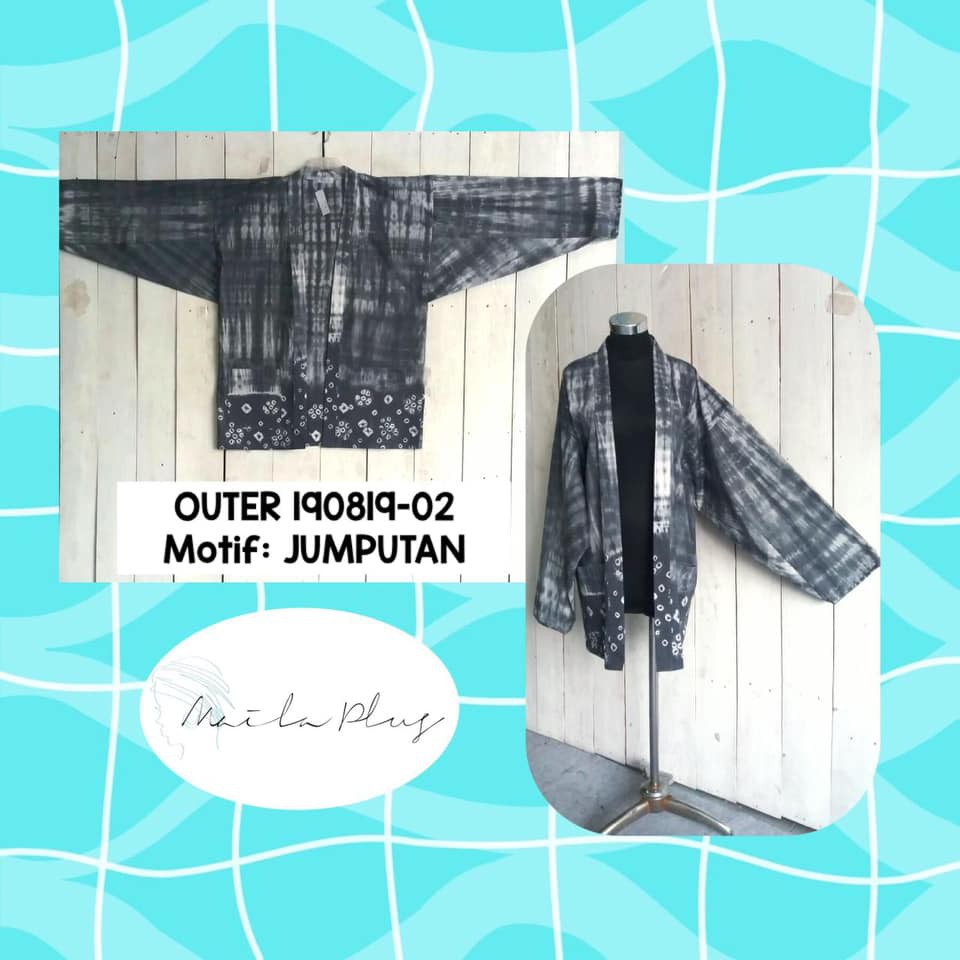 OUTER BATIK BIGSIZE LENGAN PANJANG WARNA ABU ABU MOTIF JUMPUTAN OUTER 190819-02