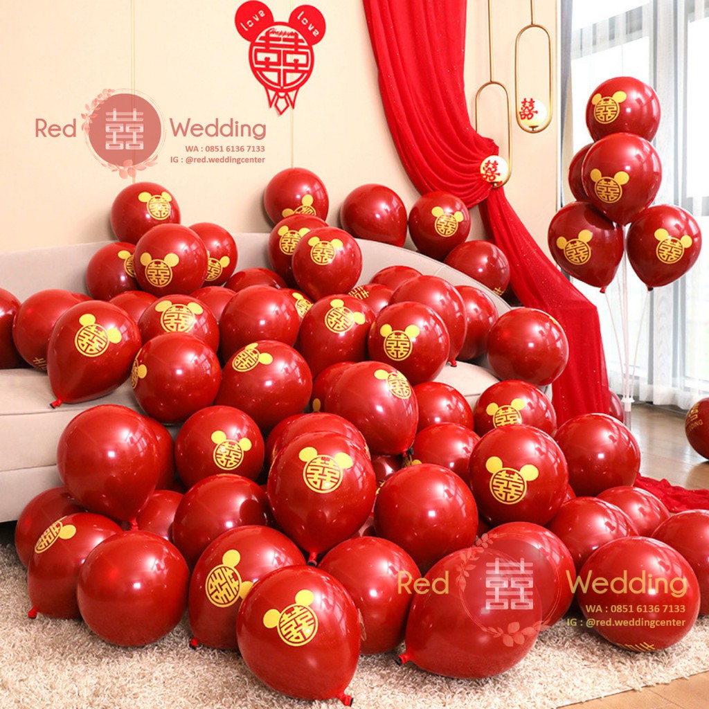 Balon Merah Pesta bahan tebal dengan Logo Mickey Mouse Emas isi 10pcs