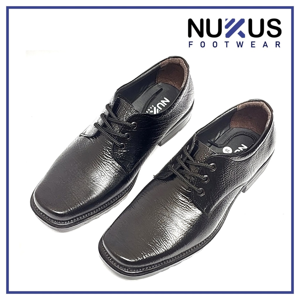 Nukus Sepatu Pantofel Pria Kulit Sapi Asli Hitam Tali - TL 01