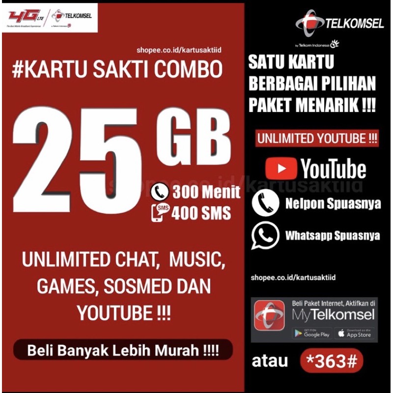KARTU PERDANA TELKOMSEL COMBO SAKTI UNLIMITED 25GB TERMURAH