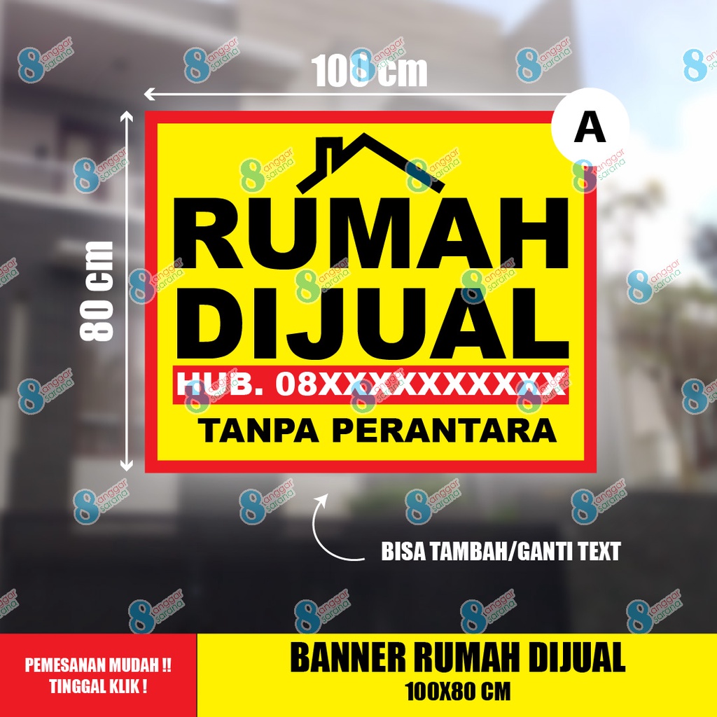 Banner Spanduk Rumah Dijual / Rumah Disewakan / Rumah Dikontrakan /  Tanah dijual Ukuran 100X80 CM