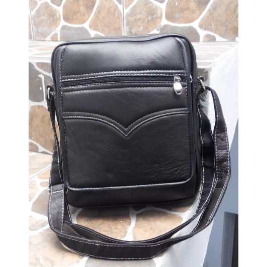 TAS SELEMPANG KERJA PRIA FULL KULIT SAPI ASLI POLOS HITAM MURAH