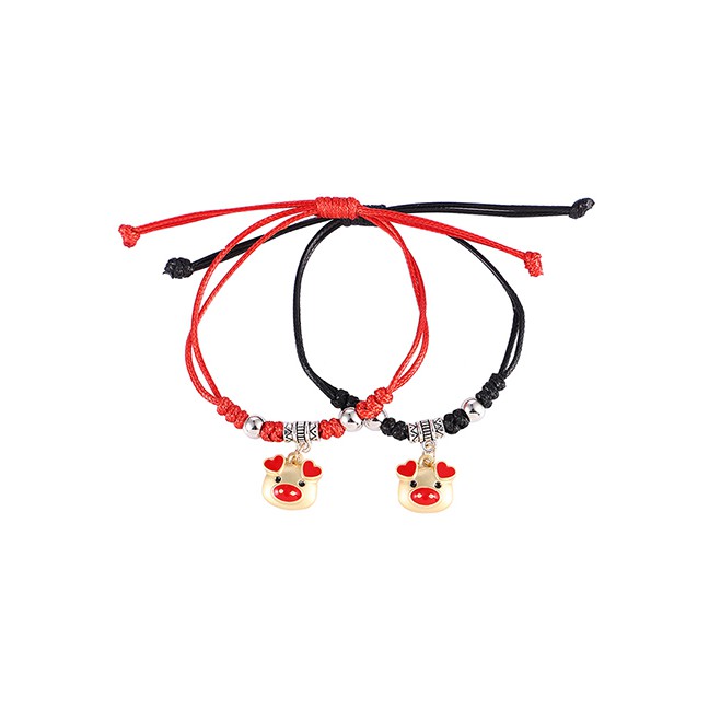 LRC Gelang Tangan Fashion Red + Black Red Heart Gold Pig Bracelet Y61087