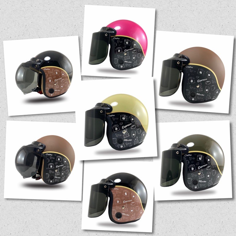 Helm Bogo Dewasa Pria Wanita Helem Retro Motor Sni Kekinian Cowok Cewk Motif Keren KOPI COFFEE