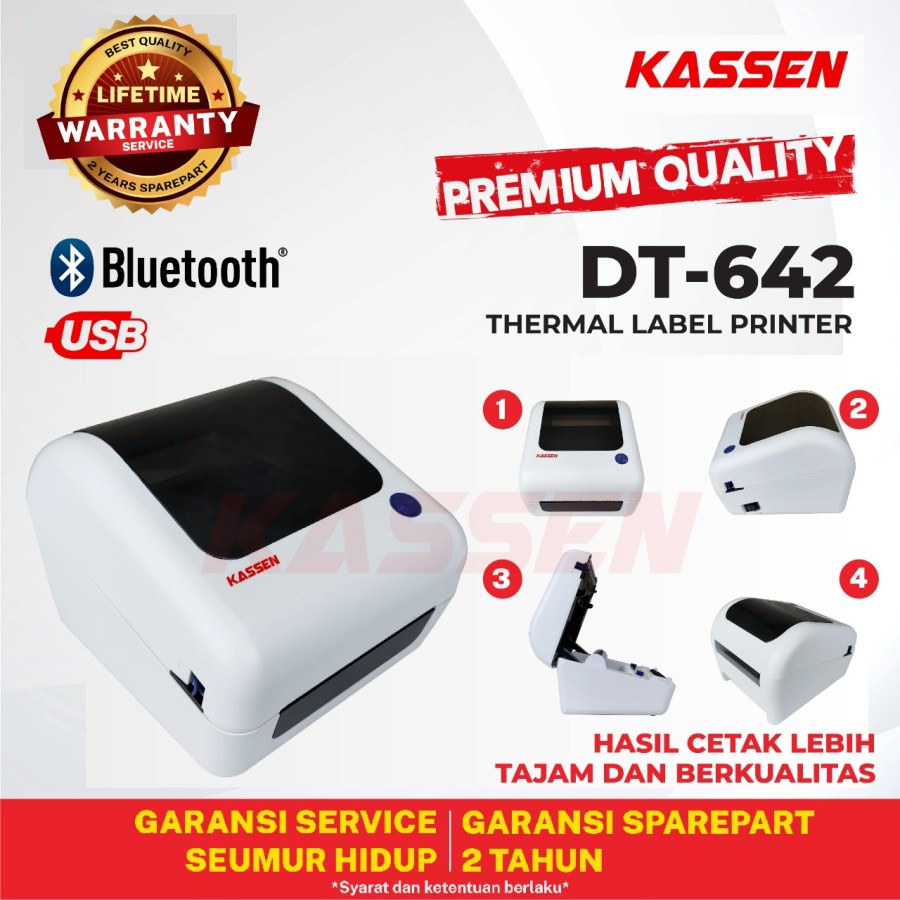 KASSEN DT-642 PRINTER THERMAL DAN BARCODE STICKER DAN LABEL DT 642 USB + BLUETOOTH