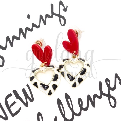 Anting Stud Polkadot Heart Earrings Motif Hati Tutul GH 203351