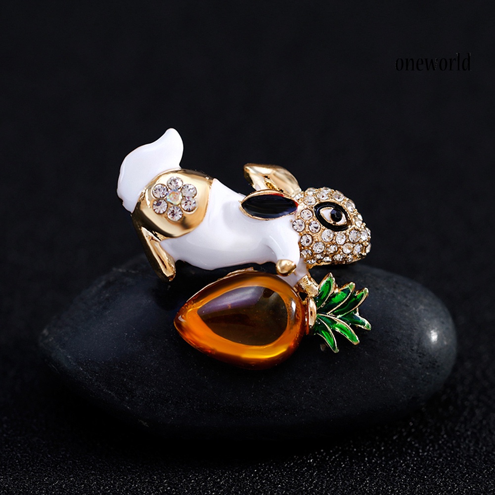 OW@ Cartoon Rabbit Carrot Rhinestone Women Brooch Pin Dress Scarf Clothes Decor