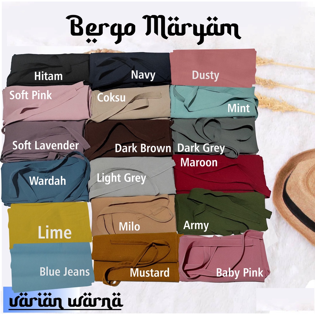 PROMO JILBAB KERUDUNG DEWASA KHIMAR POLOS INSTAN BERGO MARYAM TALI DIAMOND