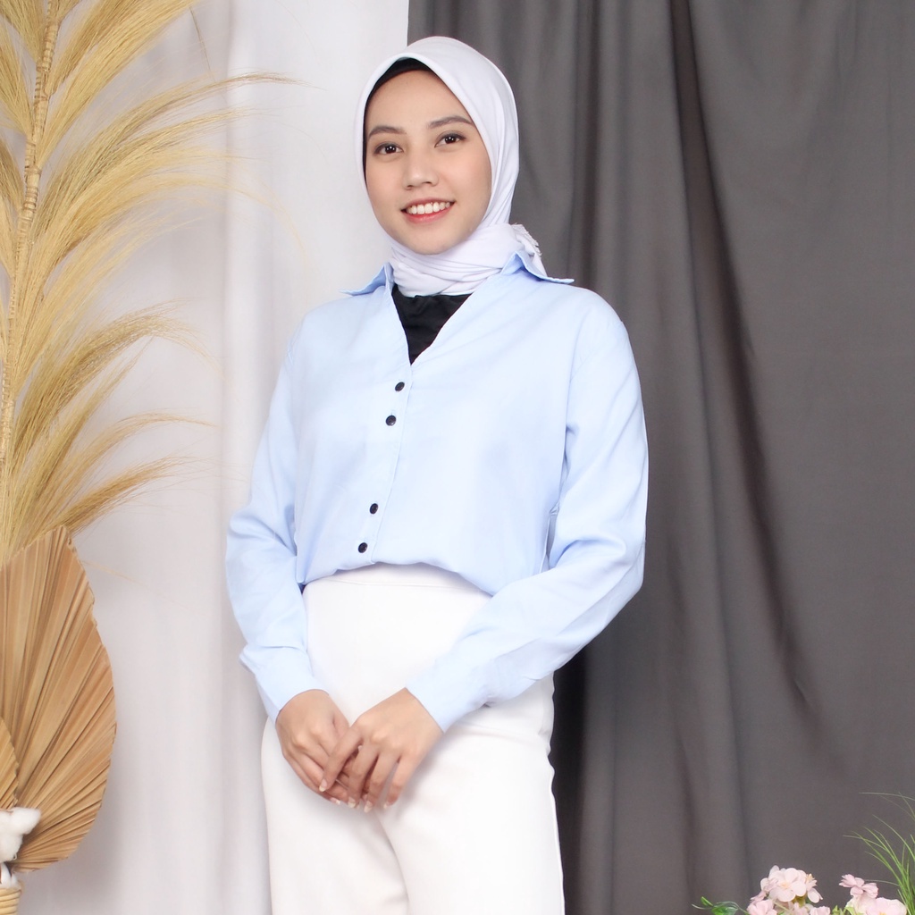 Kemeja Wanita V Neck polos / Kemeja Kerja / Kemeja Casual Wanita