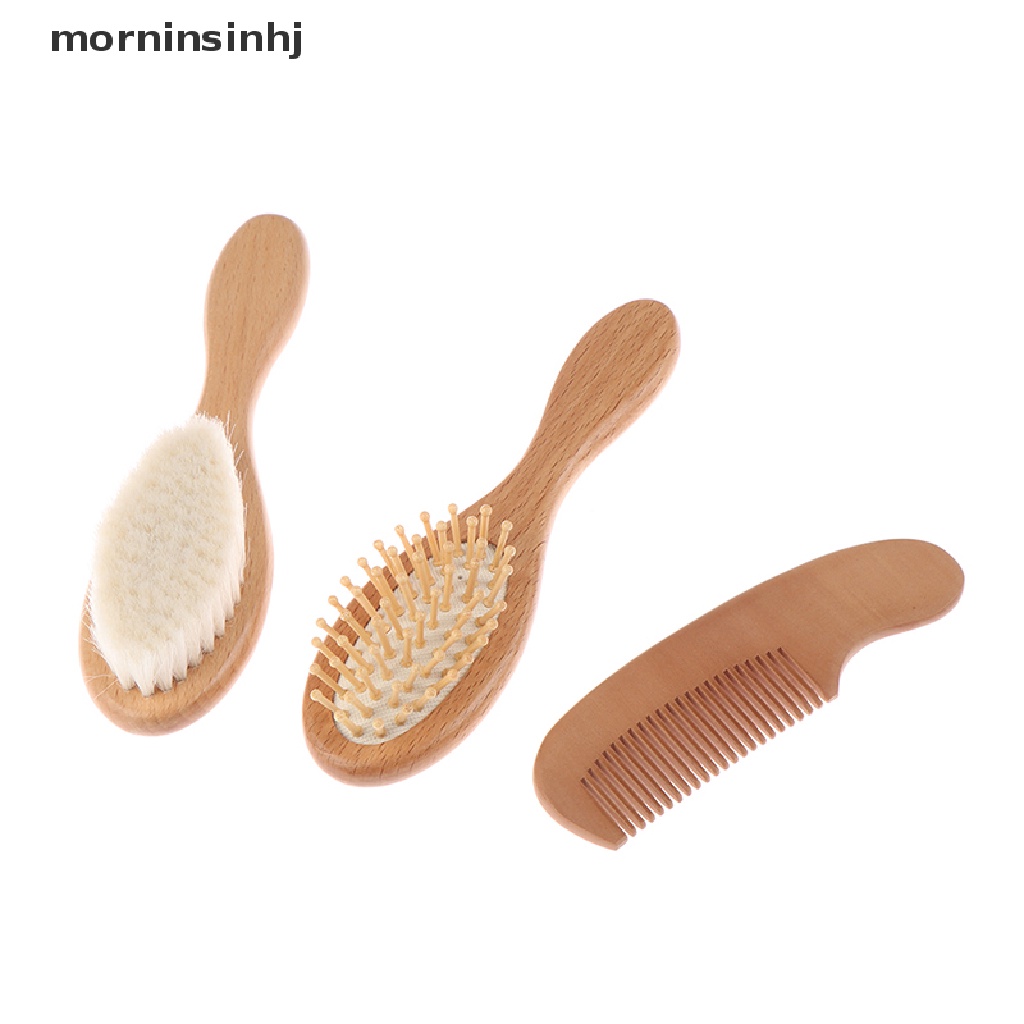 2pcs / set Sisir Rambut Bahan Bulu Kambing Lembut Nyaman Untuk Bayi