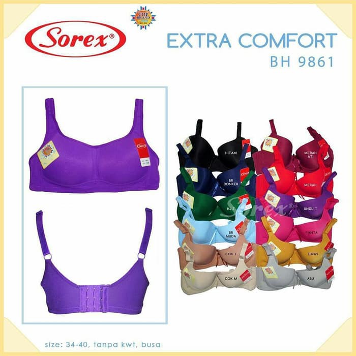 bra sorex pori extra comfort tanpa kawat busa tipis kait 3 kode 9861