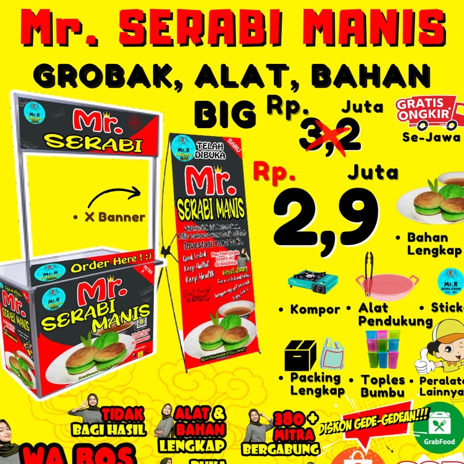 

Mr.SERABI MANIS NEW|| MR.R CULLINARY (FRANCHAISE,PAKET USAHA,KEMITRAAN) GROBAK/BOOTH PORTABLE,ALAT LENGKAP, DAN BAHAN BAKU UTAMA