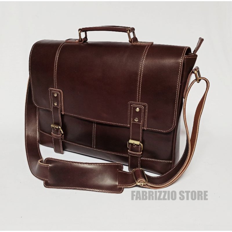 tas kantor pria full kulit model postman