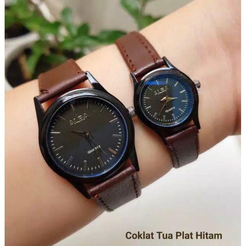 (Grosir)Jam Tangan Couple Alba Strap Kulit(Terima Cod)