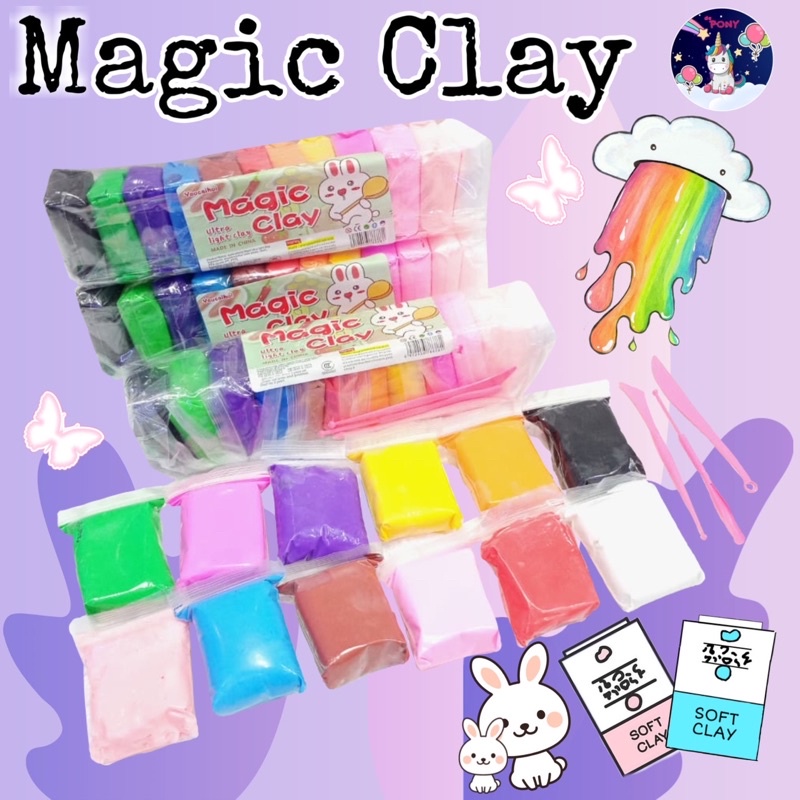 MAGIC CLAY MAINAN ANAK ISI 12 WARNA BONUS 3 PC ALAT PEMOTONG /Play Dough /Slime/ Bahan Slime