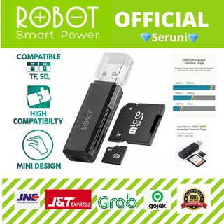 (SERUNI) Card Reader ROBOT CR102 USB 3.0 TF / SD with 2 Slot Hub Black