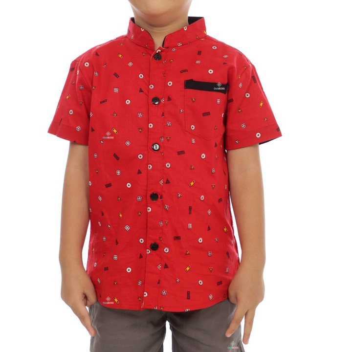 COD BAJU STELAN ANAK LAKI LAKI KEMEJA ANAK WARNA MERAH DAN CINO PENDEK ABU 1-4 TAHUN OSHBOSS-1