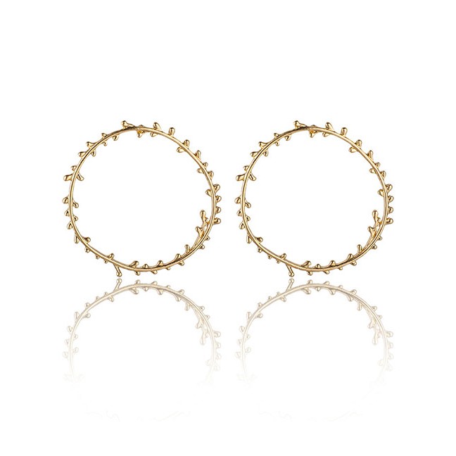 LRC Anting Tusuk Fashion Gold Irregular Circle Leaf Alloy Stud Earrings F67394