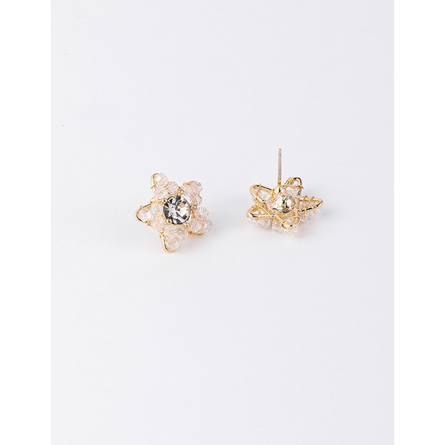 LRC Anting Tusuk Fashion Golden Crystal Rhinestone Pentagram Earrings D89977