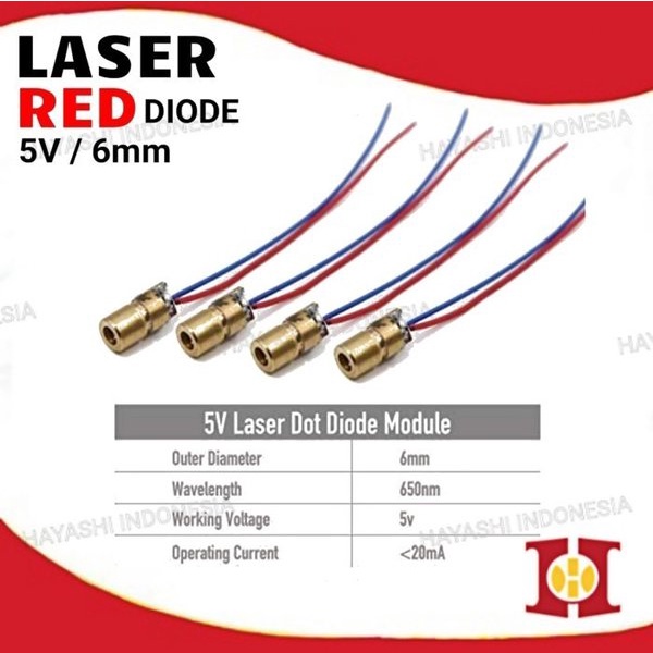 Laser Diode 5V Sinar Dioda 6mm Pointer Red Merah Dot Titik Arduino - 5pcs