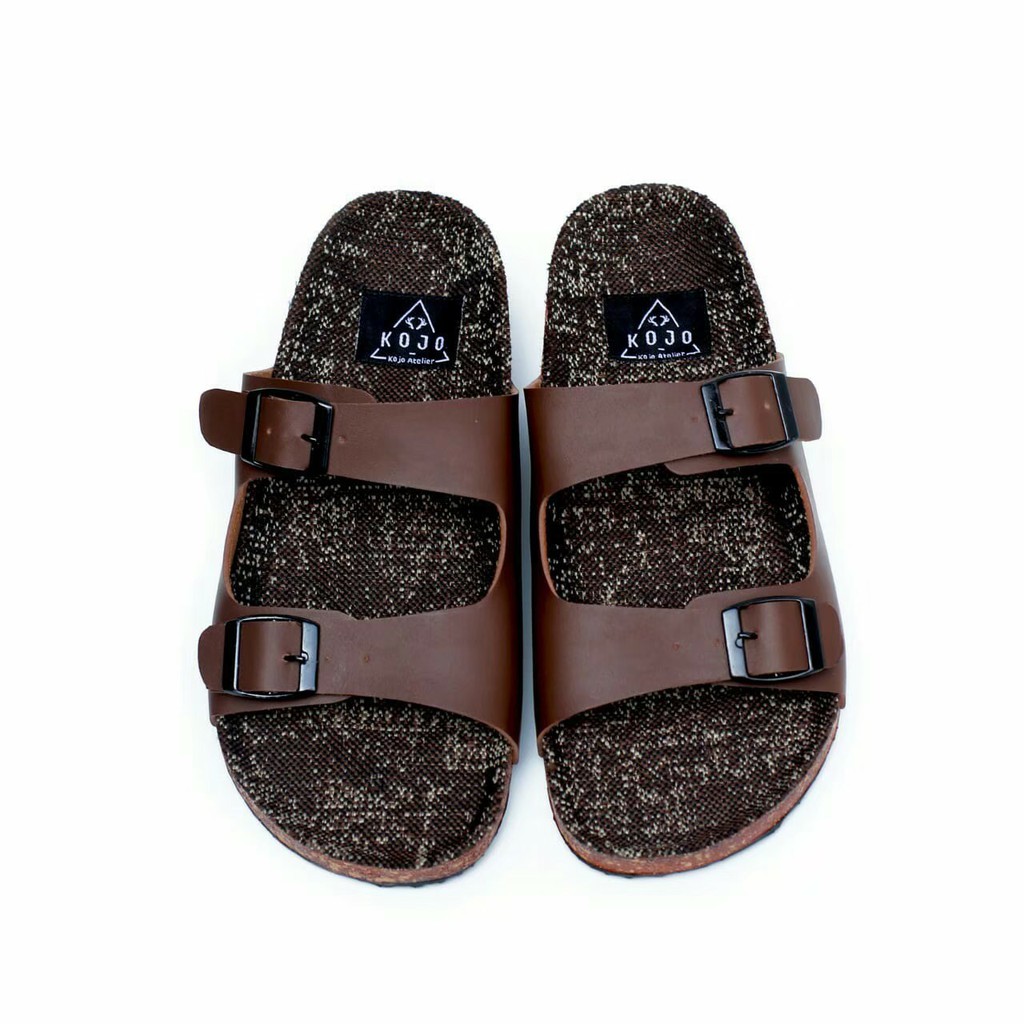 Sandal Casual Pria Kojo Kenichi/Tali 2/Ban 2 Fullblack Coklat Classic Handmade Original HEROES