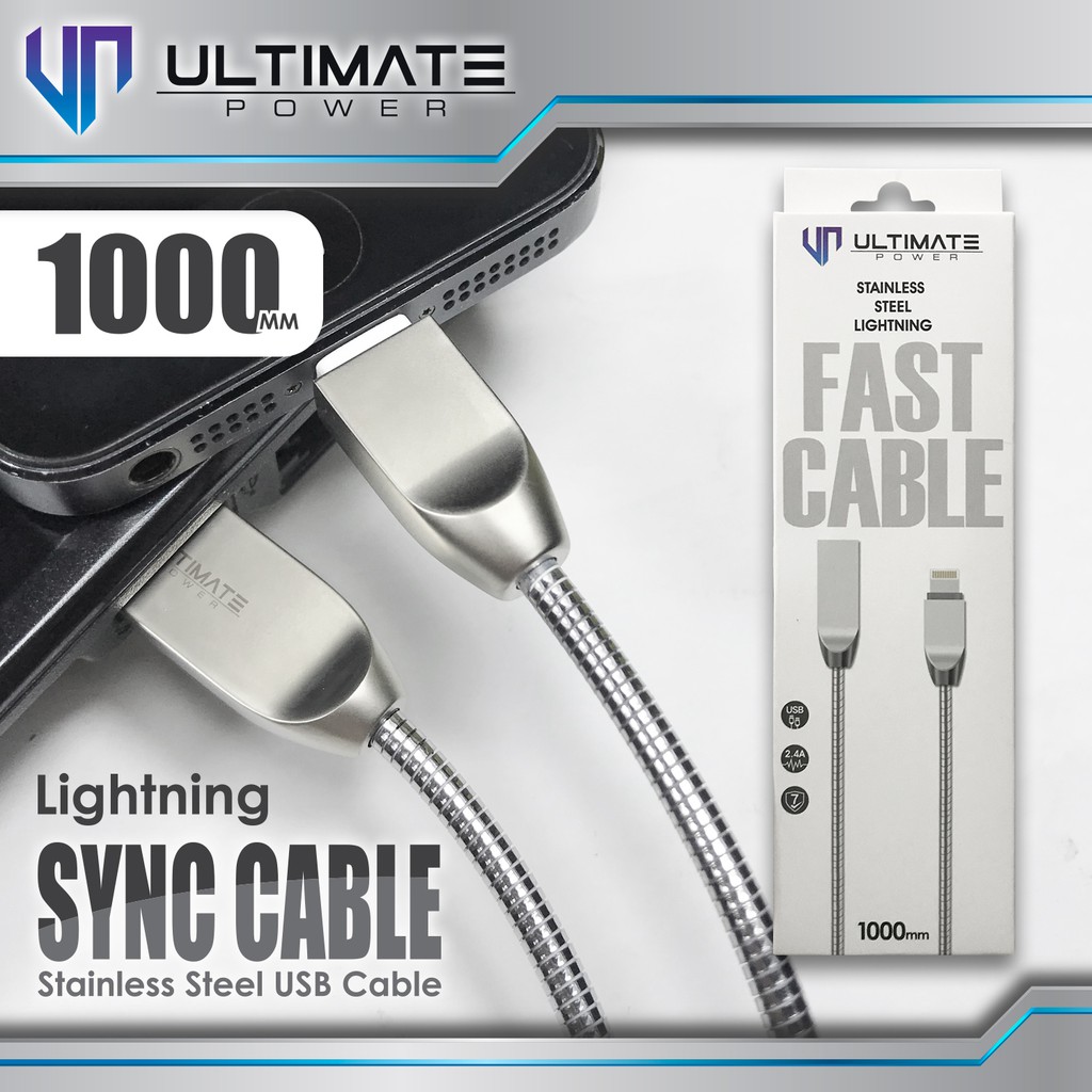 Data Cable Stainless Steel Lightning 1M Ultimate Power Original 100%