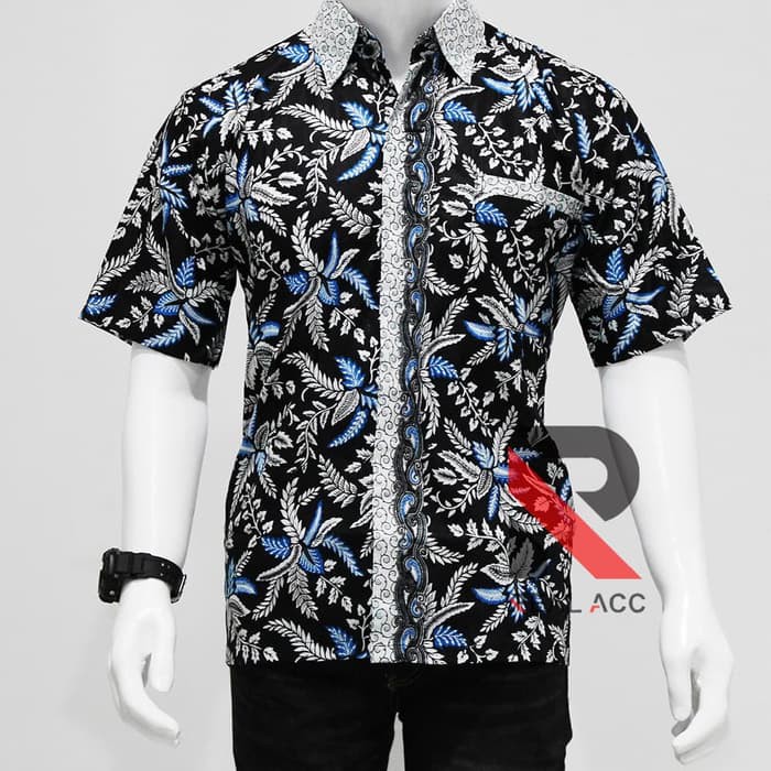 Batik pria / Batik pekalongan / Kemeja batik Pria lengan pendek 06 - Biru Muda- XL