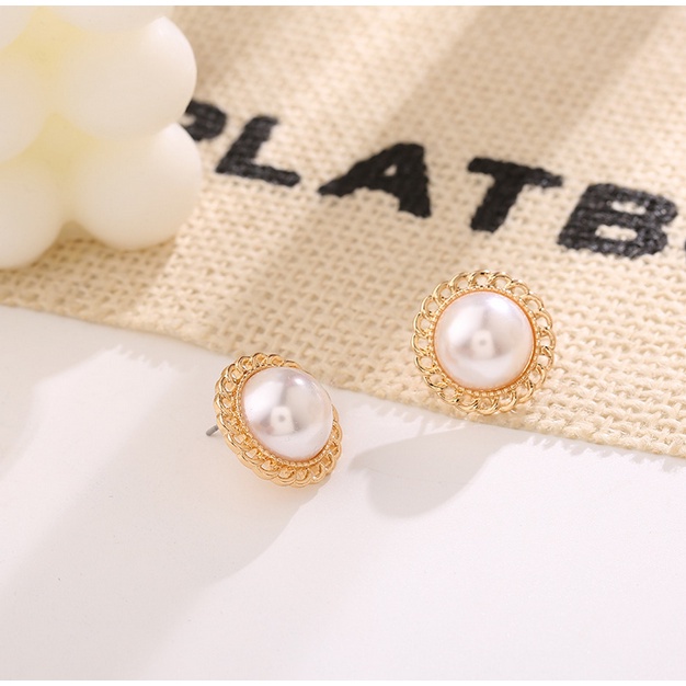 Anting Titanium Korea Perempuan Dewasa Hiasan Bulat Mutiara Pearl Aksesoris anting Fashion style Wanita korea ANT74