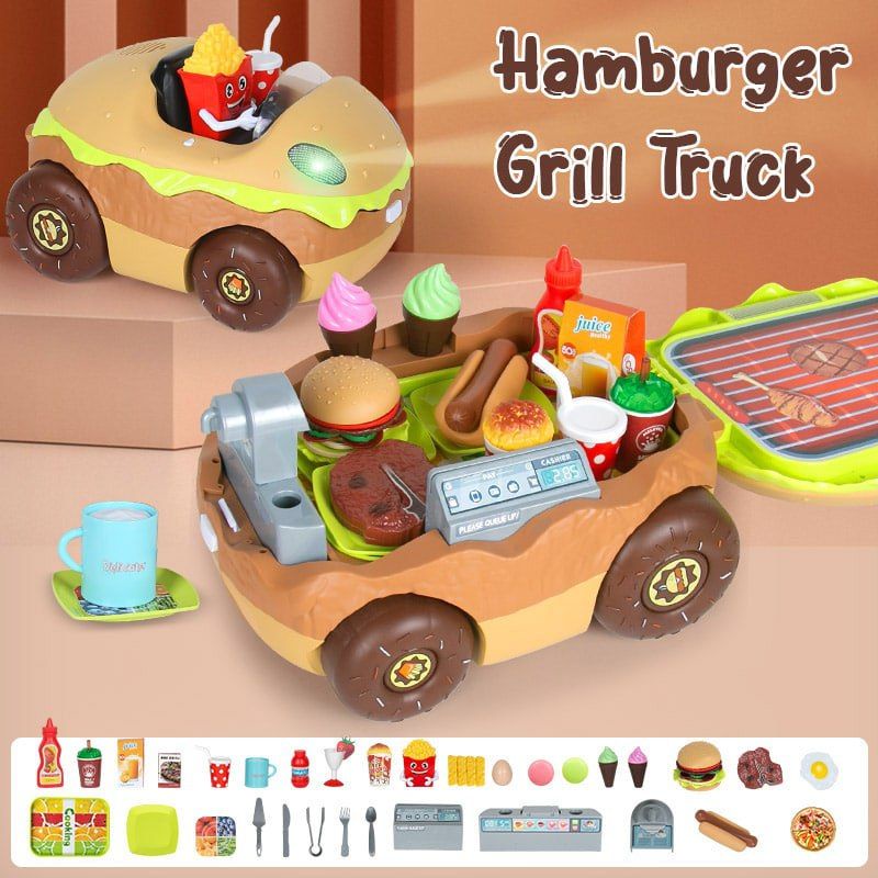 mainan masak hamburger grill truck trolley