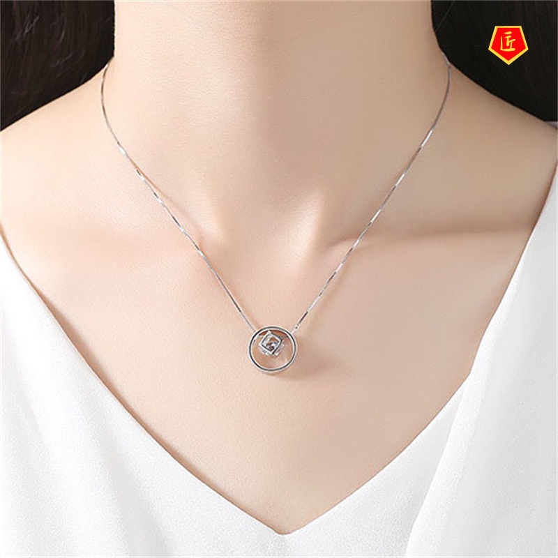 [Ready Stock]Guardian Cube Silver Necklace Japanese and Korean Women's Simple Fashion