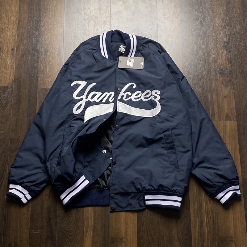 Varsity Jacket Baseball Vintage Pria - yankees navy bordir text
