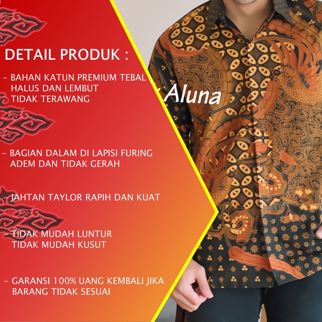 BAJU BATIK SOLO PREMIUM PRIA MOTIF MODERN LENGAN PANJANG FURING REGULAR KATUN PRINT ALUNA PCW 092