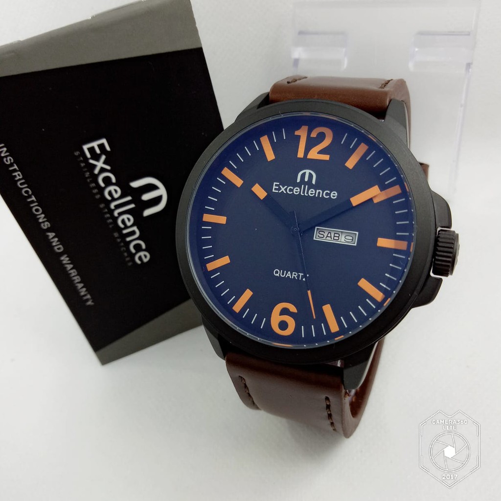 Excellence 8307 - Jam Tangan Kasual Pria Murah - Analog Quartz - Tali Kulit - Anti Air - Original
