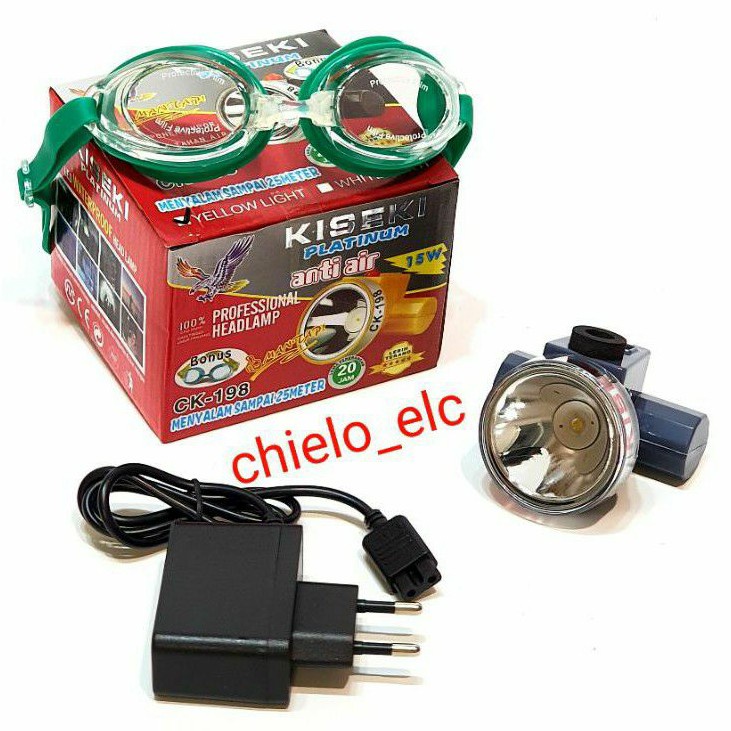 Senter Kepala Kiseki Anti Air CK 198 15W Headlamp Kiseki CK 198 BONUS KACAMATA RENANG - Senter Kepala Waterproof 15W KISEKI CK-198 | FMS