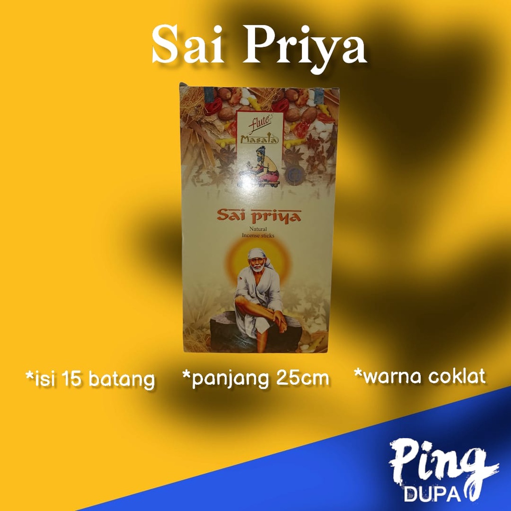 Dupa Hio Sai Priya by Flute Masala High Quality Incense dari India isi 12 Batang Recta Kemasan Kotak Exclusive