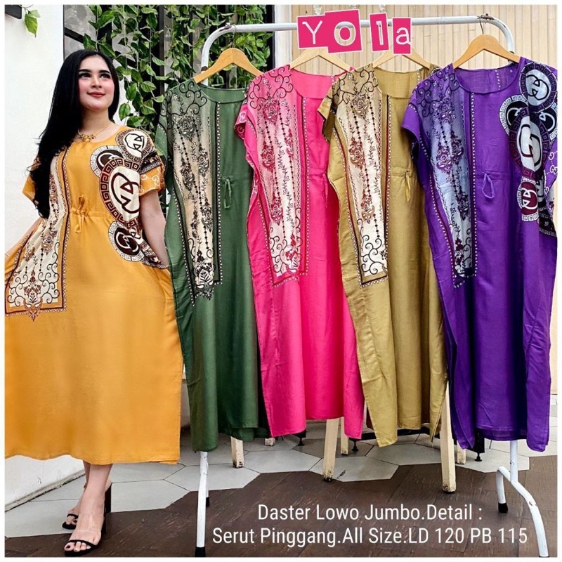 Daster Lowo Jumbo Shofia Panjang Selutut | Baju Tidur Santai Wanita Kekinian Tali Serut Depan Bumil Non Busui Friendly