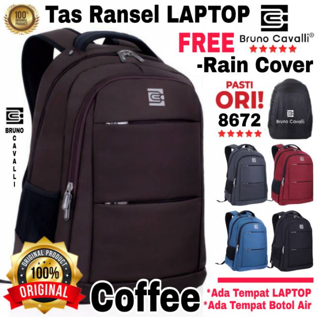 Bruno Cavalli 8672 Tas Pria Ransel Laptop Kanvas FREE Rain Cover Original Branded