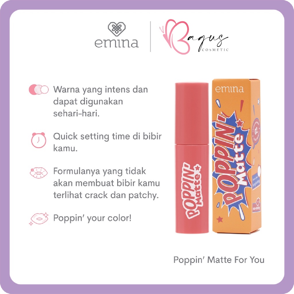 ⭐BAGUS⭐ EMINA Poppin Matte 4,5gr | Lipcream Poping Matte Long Lasting 12 jam