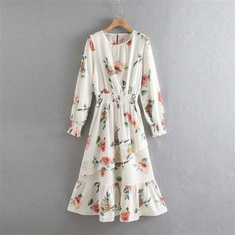 Preloved white floral flower maxi long dress putih bunga panjang size L