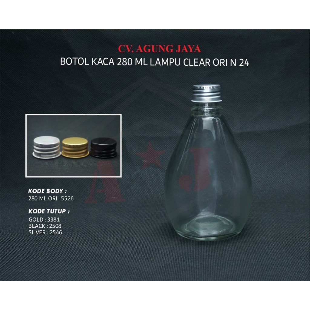 Botol Kaca 280 ml Lampu Bening Tutup Alumunium