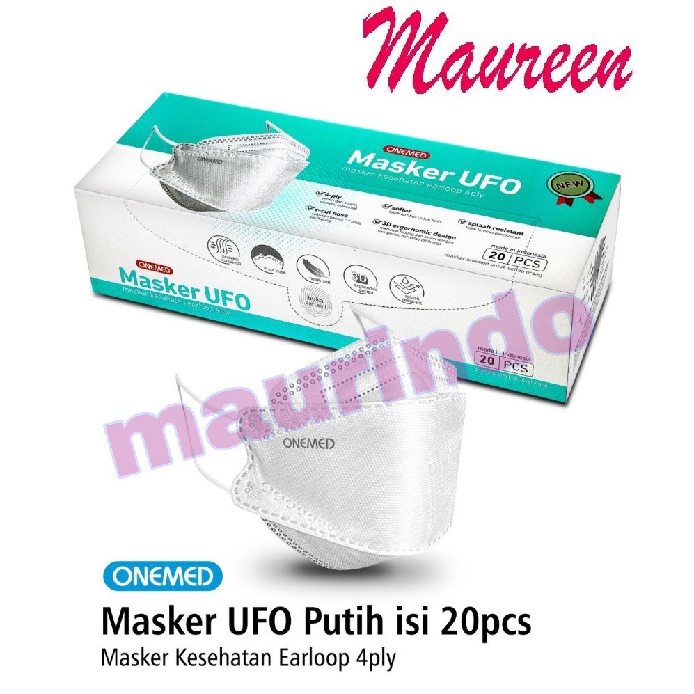     cod  masker karet medis ufo putih   hitam 3d onemed 4ply box isi 20pcs
