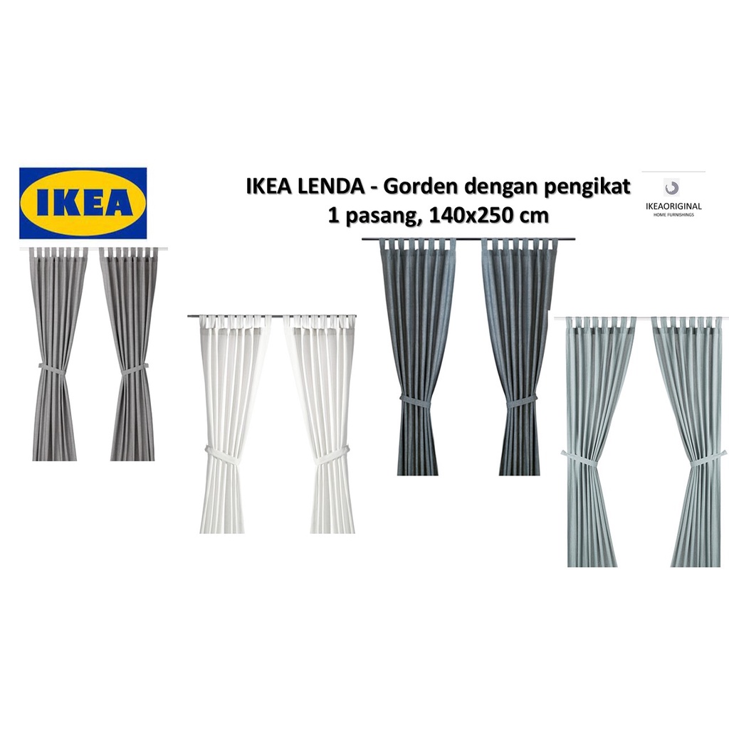 LENDA SET 1 Pasang Gorden Gordyn Hordeng dengan pengikat, 140x250 cm