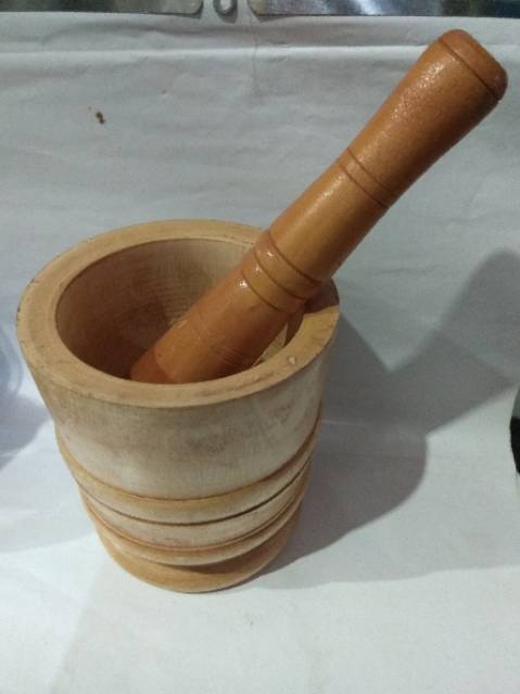 LUMPANG DAN PENUMBUK KAYU MAHONI 18x17 cm -MORTAR DAN PESTLE OBAT DAN MAKANAN