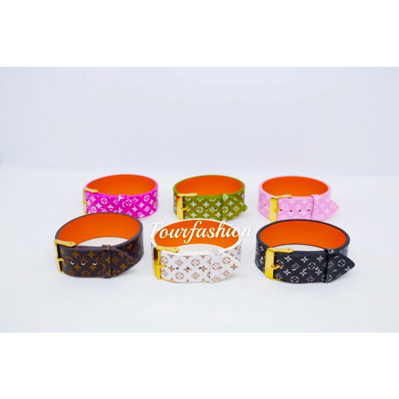 FF Gelang sabuk kulit 2cm/ gelang sabuk kulit motif dan polos/ gelang gesper kulit