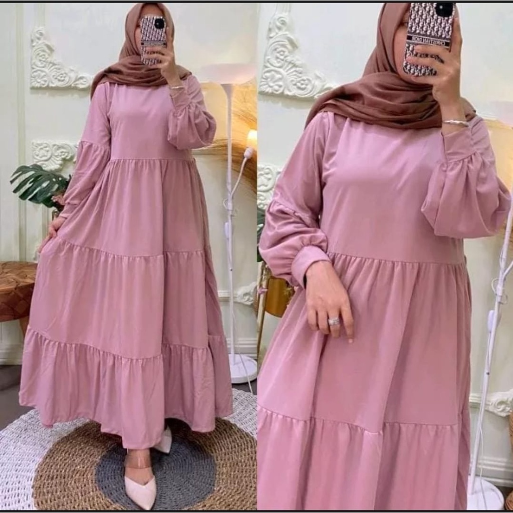 Gamis Polos Rempel 3 Susun Wanita Dewasa Muslim Terbaru