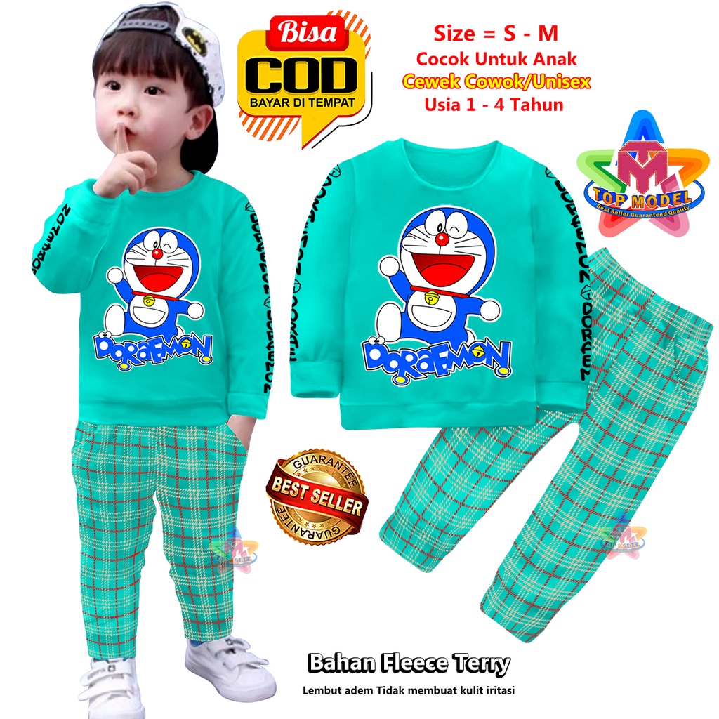 Setelan Baju Anak Dormon UNISEX 1-4 Tahun Cewek Cowok,TM00019B terbaru dan termurah Bahan Fleece Terry