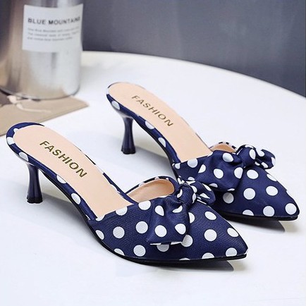 FD Sendal Hak Tinggi Cewek Korea Terbaru High Heels Motif Polkadot Sandal Wanita Kekinian HI-006