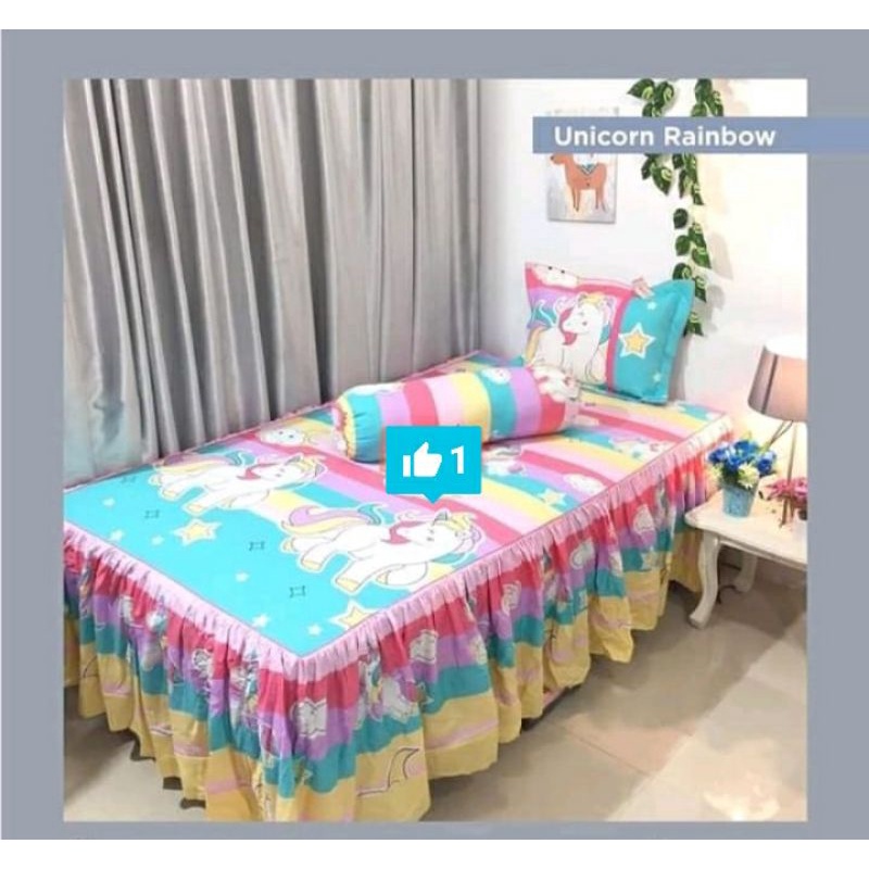 Sprei Rumbai Pengantin Katun Lokal Motif Unicorn Rainbow by Katun Star