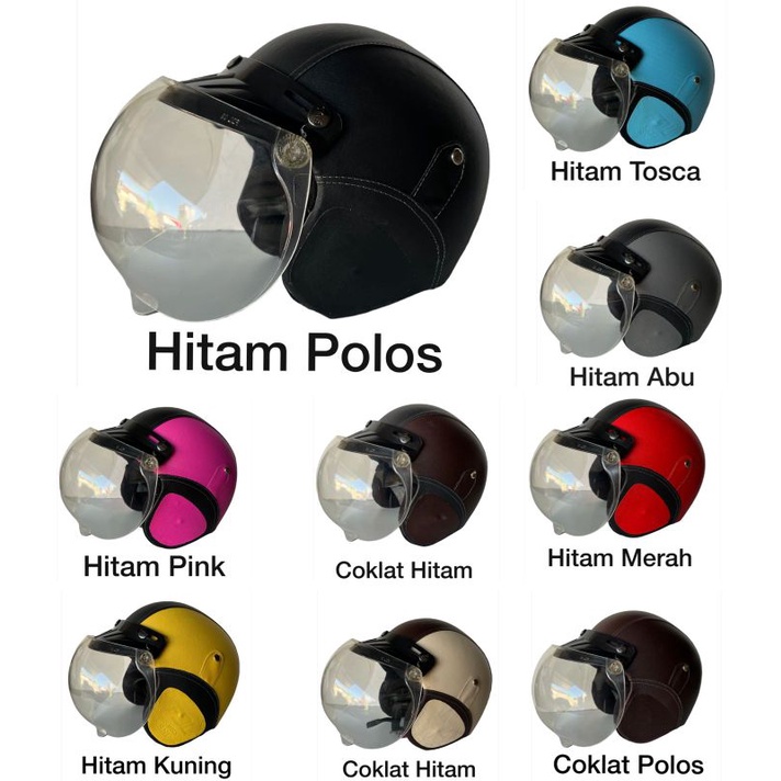 HELM BOGO STANDARD RETRO DEWASA FULL KULIT SNI MURAH PLUS KACA CEMBUNG